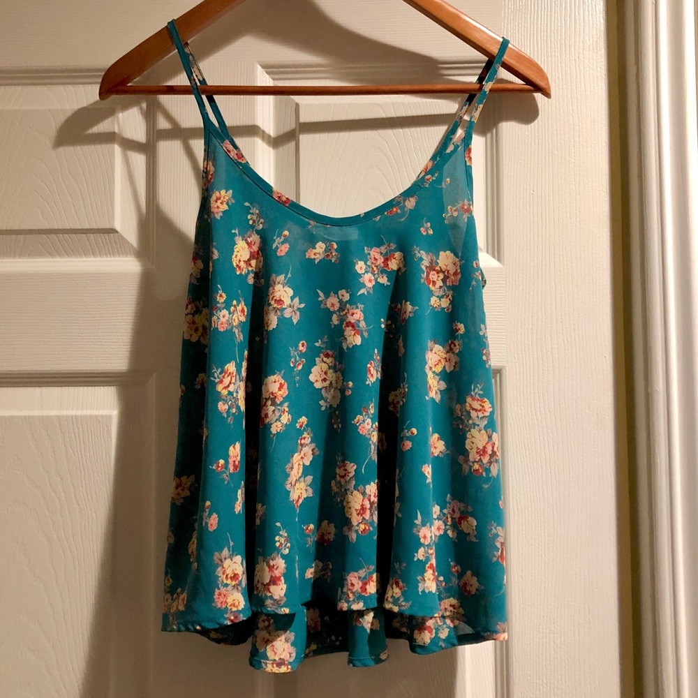 2 for $15 item-LUSH chiffon tank teal floral